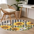 thumbnail image 4 of Round Area Rug 3 Ft, Sunflowers Washable Non-Slip Circle Carpet for Living Room/Bedroom, Yellow Flowers Butterfly Farmhouse Black Plaid Low-Profile Small Floor Mats Collection Rugs for Indoor, 4 of 8