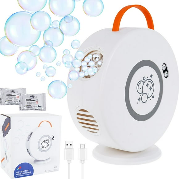 Bubble Machine Automatic Bubble Blowing Toy Rotated 90°/360° USB Rechargeable Bubble Maker with 4000+ Bubbles Portable Bubble Blowing Machine with Bubble Solution for Kids Party