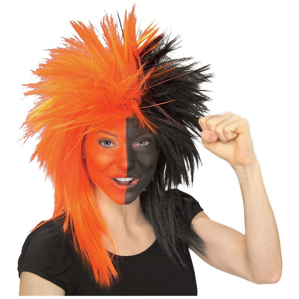 Sports Fanatix Wig Adult Costume Accessory Black & Orange Sports