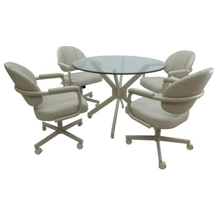Tobias Designs 5 Piece 48 Round Glass Top Dining Set in Ocean Beige