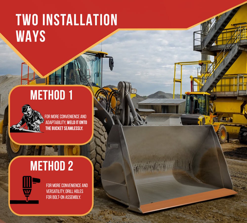 thumbnail image 5 of 72"x4"x1/2" Bucket Cutting Edge for Skid Steer & Loader - Weld-on & Bolt-on Yellow Painted 16Mn Steel Skid Steer Cutting Edge Blade for Loader & Excavator, 5 of 9