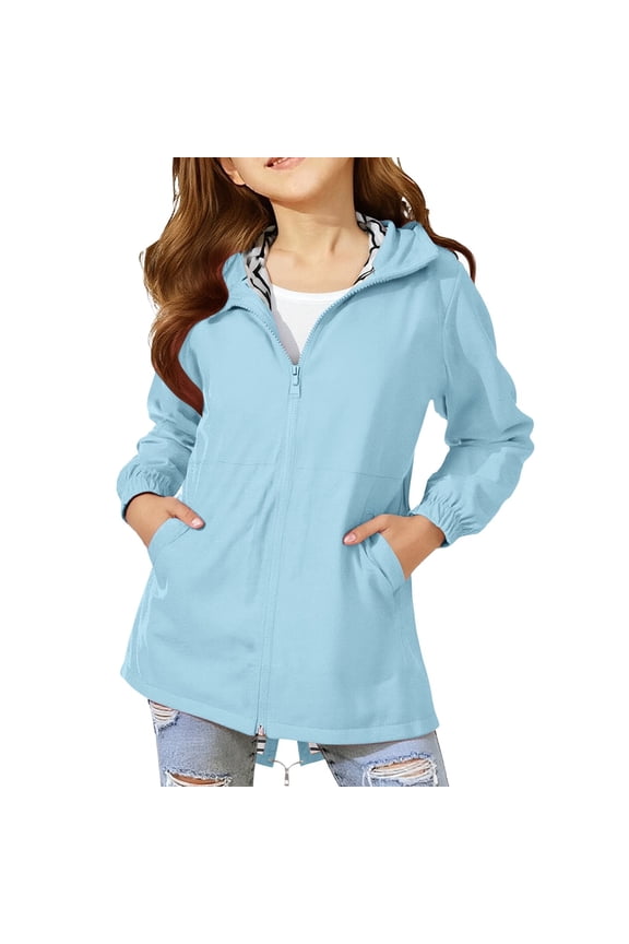 Boys Girls Long Rain Jacket Waterproo Rain Coat with Hood Outdoor Raincoat Windbreaker for Kids Youth Lightweight Rain Suit