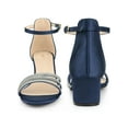 thumbnail image 5 of BLISSFUL STEP Satin Rhiness Open Toe Block Heel Sandals for Women Navy Blue (Size 7.5), 5 of 6