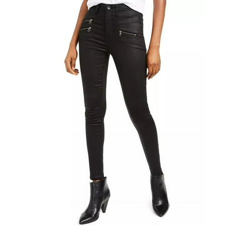 Kendall + Kylie Woemn's Coated Zipper-Pocket Skinny Jeans Black Size 26