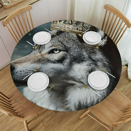 

PALNKART Wolf Crown Regal Round Tablecloth Stain-Resistant Waterproof 54 -58