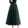 thumbnail image 2 of Women's Solid Color Tulle Skirt, High Waist A-Line Pleated Maxi Skirt, Elastic Waist Layered Mesh Skirt for Formal, Party, Wedding and Special Occasions Blackish Green A, 2 of 5