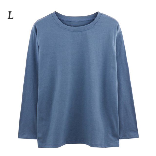 Camiseta de mujer Blusa suelta de manga larga de color sólido Blusa tipo sudadera, Azul, L Yuarrent AP001130-22
