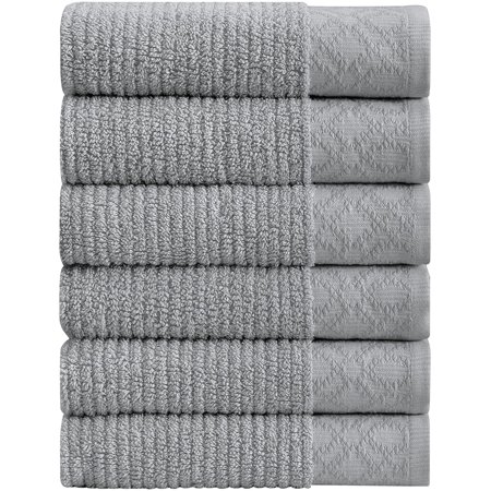 Turkish Cotton Luxury Hand Towel Set | Super Soft and Highly Absorbent | Textu Dobby Border | 550 GSM | Includes 6 Hand Towels | Nitra Collection (Light )
