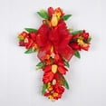 thumbnail image 4 of Easter Cross Wreath, Easter Wreath for Front Door, Hanging Cross Sign Wreath with Lily Flowers, Artificial Spring Wreath Easter Decoration, for Door Decor Home Wall Wedding Outside Festival [Red], 4 of 9