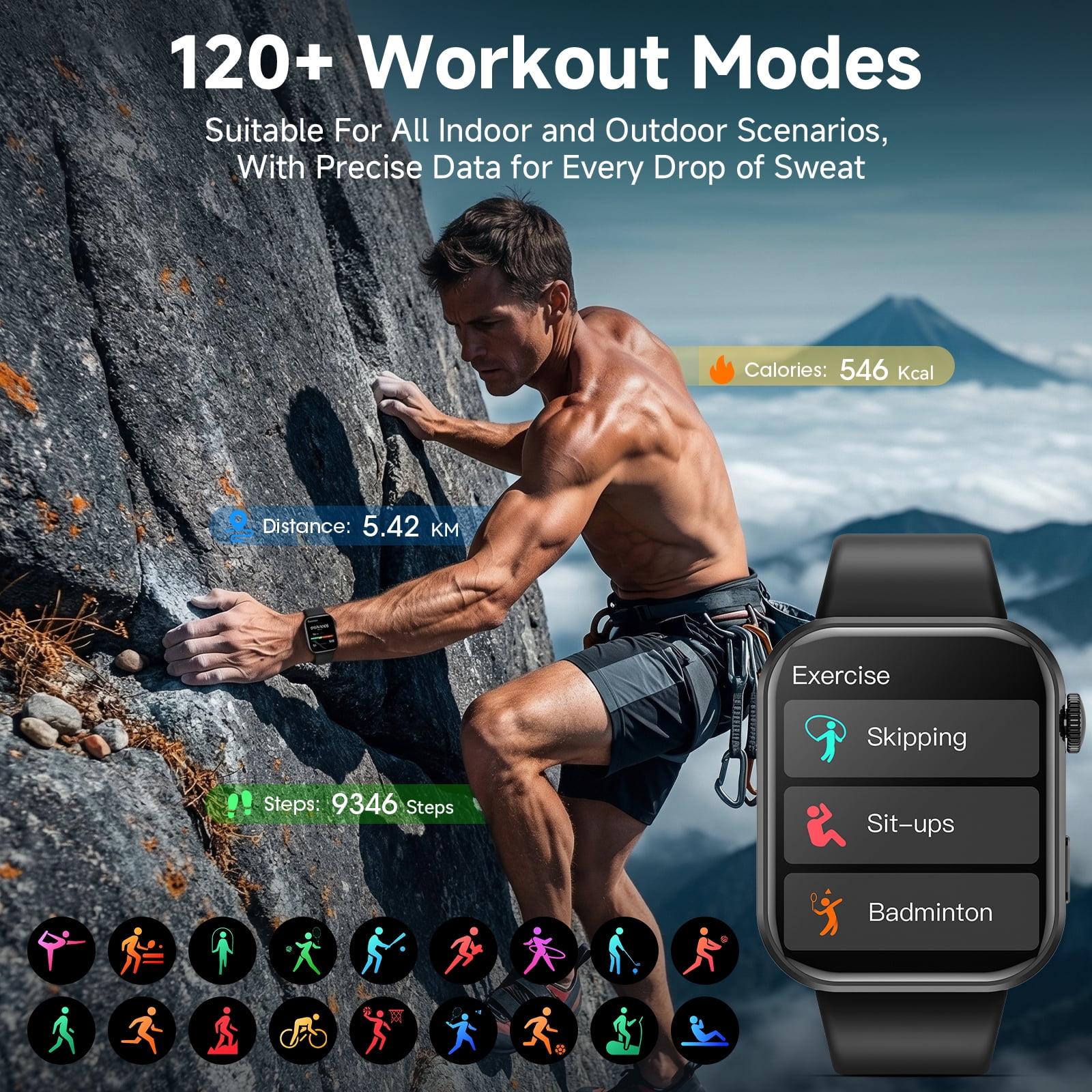 Mingdaln AI Smart Watch (Zinc allo), with ChatGPT , Smartwatch for Android and iphone, 1.95'' with Bluetooth Calls/120+ Sports Modes /Fitness watch, IP68 Waterproof for Women and Men（Black）