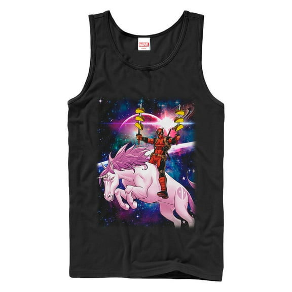 Men's Marvel Taco Deadpool on Space Unicorn  Tank Top Black 2X Large