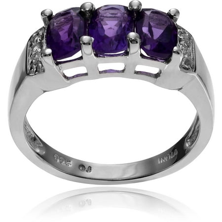 Brinley Co. Women's White Topaz Accent Amethyst Sterling Silver Fashion Ring