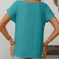 thumbnail image 6 of CAIVO Women Blouses Dressy Casual Solid Color Jacquard Hollow Short Sleeved Tops O-Neck Stylish Shirts, 6 of 7