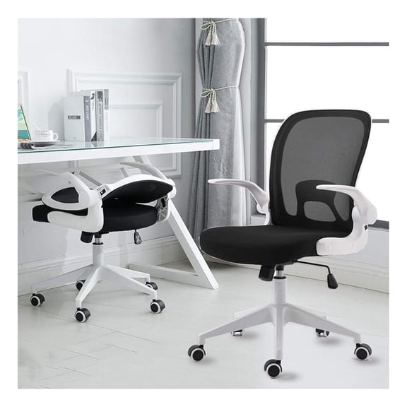 Foldable Office Chair - Home Office Desk Chairs with Wheels and -Up Arms - Ergonomic Backrest Mesh Computer Chair Adjustable Swivel Rolling Home Executive (White)