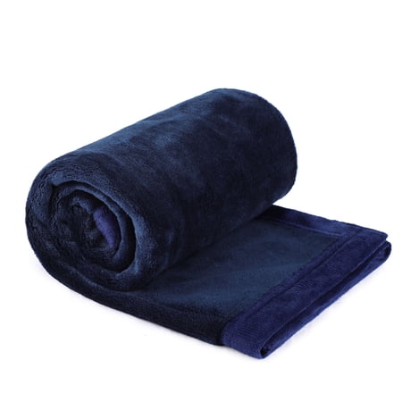 Unique Bargains Flannel Fleece Blanket Soft Wide Hemmed 23"x30" Navy Blue