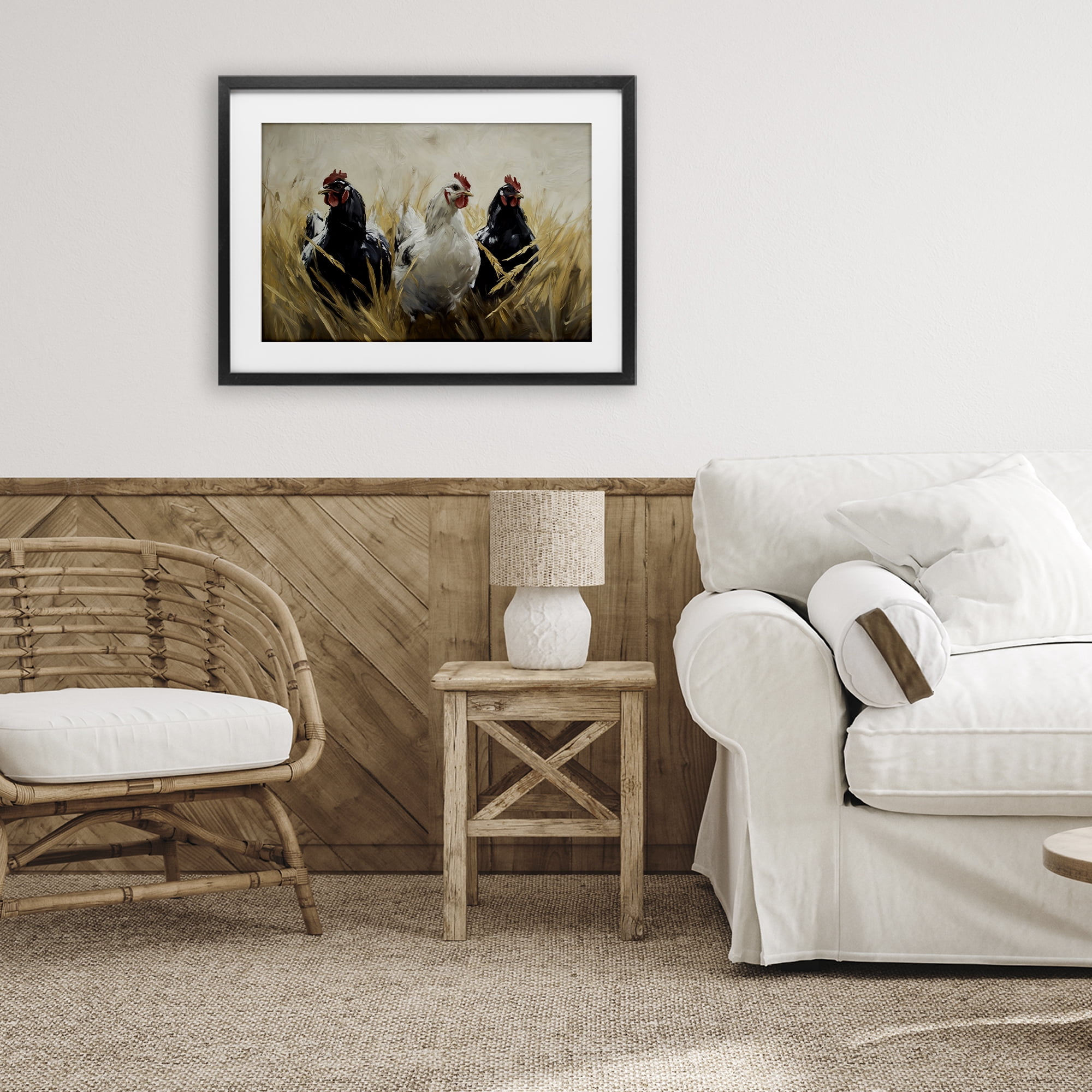 Stupell Industries Chickens In Wheat Field Black Framed Print Under Glass, design by Tina LeCour