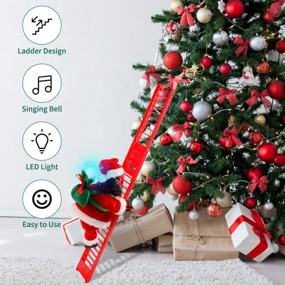 Venoro Christmas Tree Decorations Santa Claus Climbing Ladder Electric with Light and Music, Black