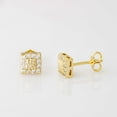 thumbnail image 3 of CZ Halo Square Nugget Stud Earrings - Yellow Gold Plated Sterling Silver Textured Chunky Studs for Men-Women 6mm, 3 of 5