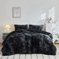 thumbnail image 3 of Wajade Plush Shaggy Comforter Set Fluffy Fuzzy Faux Fur Bedding Set - 3PC Microfiber Soft Warm Quilt Set(Black Tie Dye,Queen Size), 3 of 6
