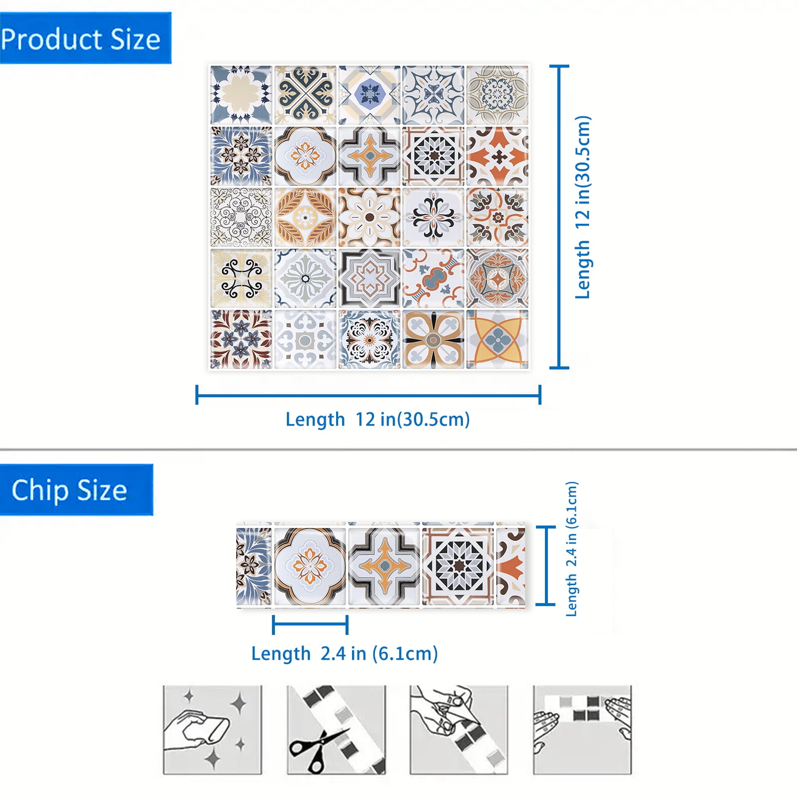 DEWOO 10PCS Mandala Tile Stickers, Peel and Stick Self Adhesive Removable Moroccan Tiles Backsplash Waterproof Oil Proof for Bathroom & Kitchen Wall Stickers Home Decor
