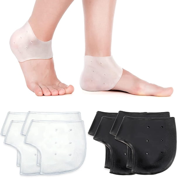 4 pares de protectores de talón de gel de sílice, almohadillas transpirables para el talón, calcetines acolchados para el talón, fundas para el pie y plantillas para fascitis plantar y dolor de talón