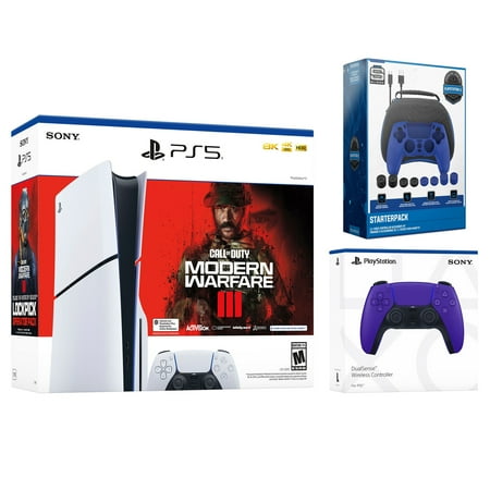 Sony PlayStation 5 Slim Disc Call of Duty Modern Warfare 3 Bundle with Extra Galactic Purple Controller and Surge Gamer Starter Kit