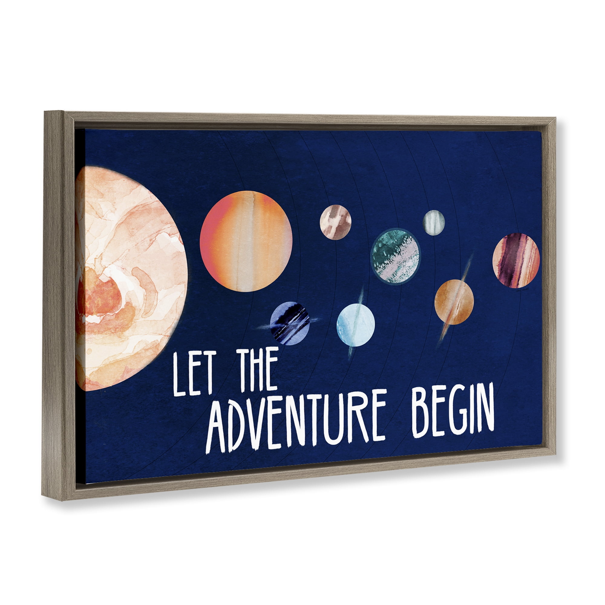 Stupell Industries Let Adventure Begin Astrology & Stars Painting Brown Floater Framed Canvas Art Print Wall Art, 25 x 17