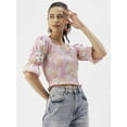 thumbnail image 2 of DressBerry Women's Printed Cotton Poplin Square Neck Ruffled Border Crop Top Flared Puff Sleeves Smocked Hem Casual&nbsp;Summer Wear High Waist Regular Blouse, 2 of 7