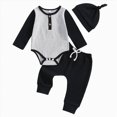 thumbnail image 3 of HCNTES Baby Boy Clothes Fall Winter Outfit Long Sleeve Solid Romper Pants Set 0 3 6 9 12 18 Months, 3 of 5