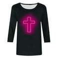 thumbnail image 4 of HOMBOM Summer Tops For Women Clearance Black 3/4 Sleeve Round Neck Shirts Easter Cross Print Easter Blouse Women M, 4 of 4