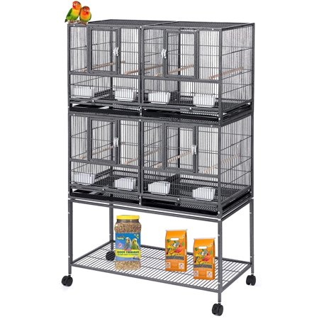 Double Stacker With Center Divider Breeder Breeding Bird Flight Rolling Cage With Side Breeding Nest Doors for Aviaries Canaries Cockatiels Lovebirds Finches Budgies Small Parrots