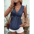 thumbnail image 6 of Women'S Tank Top Twist Front V Neck Sleeveless Peplum Summer Tops Deep Blue XL, 6 of 9