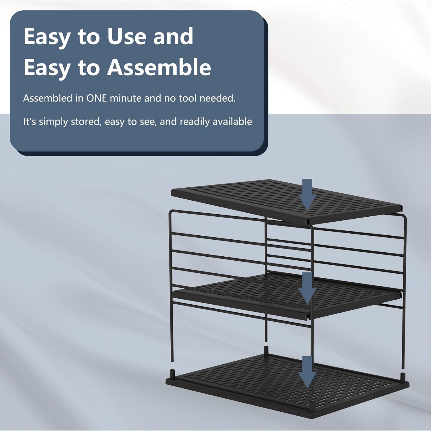 YTCYKJ Adjustable Shelf Storage , Pantry Organizer, Divided Compartment Holder for Aluminum Foil, Wraps & Baggie Boxes, Black