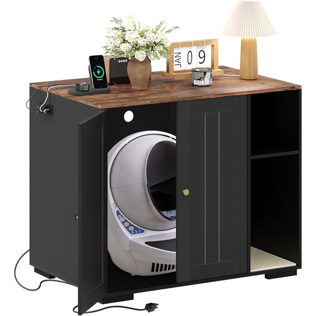 Royalbelle Armoire de Robot Noire Grande, Meuble Robot Chat TG