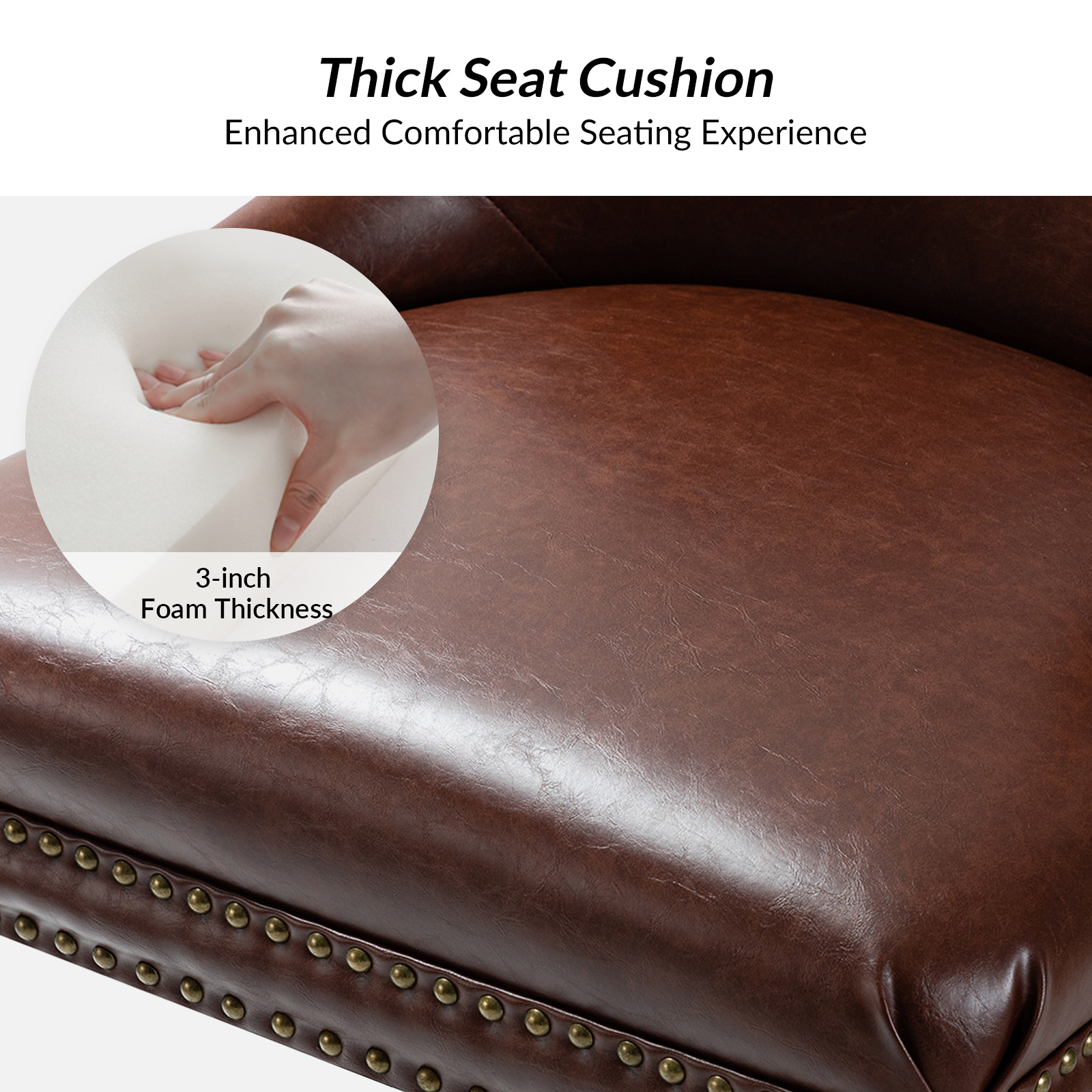 Vegan Leather Task Chair Swivel Home Office Chair Height Adjustable Mid-back Upholstered Nailhead Trim Bedroom Brown