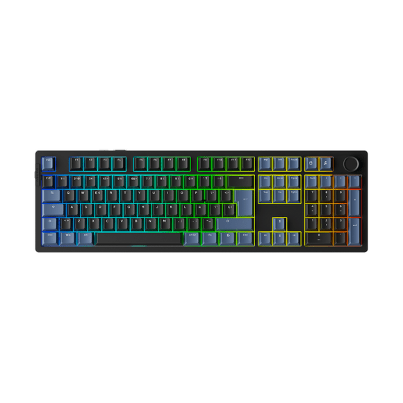 Teclado Gamer Mecánico EK106 PRO, 100% 106 Teclas Inalámbrico 2.4G/Bluetooth/Cable, Gasket, Batería 4000mAh, RGB, Hot-Swappable, Con Rueda de Volumen, PC/Laptop
