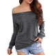 thumbnail image 3 of Top con hombros descubiertos para mujer, jersey de manga larga de Color puro, camisa holgada elástica para mujer, Top para fiesta diaria, trabajo, gris S, 3 of 6