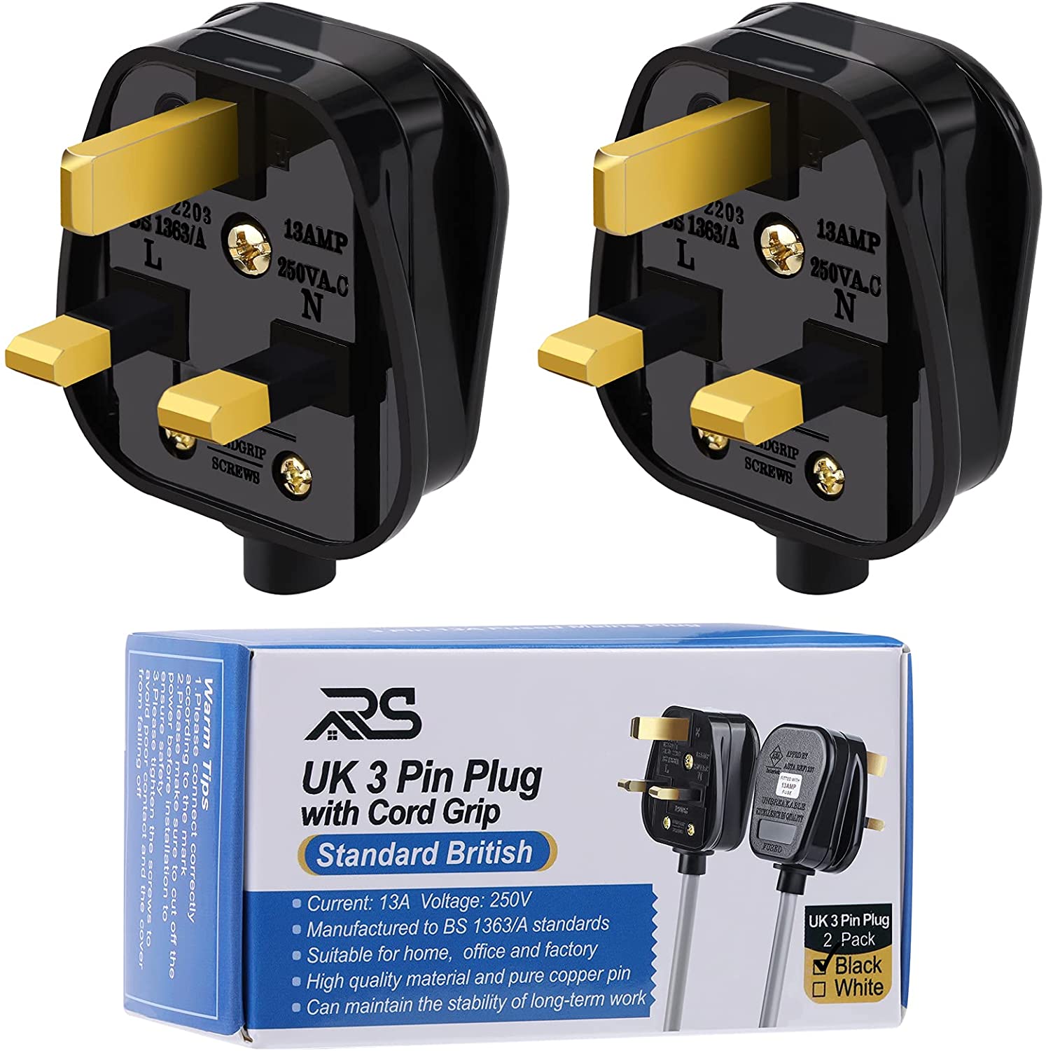 Electric Plugs Uk 13A Plug. 13A Fuse. Strap Cord Grip: Black Uk Plug