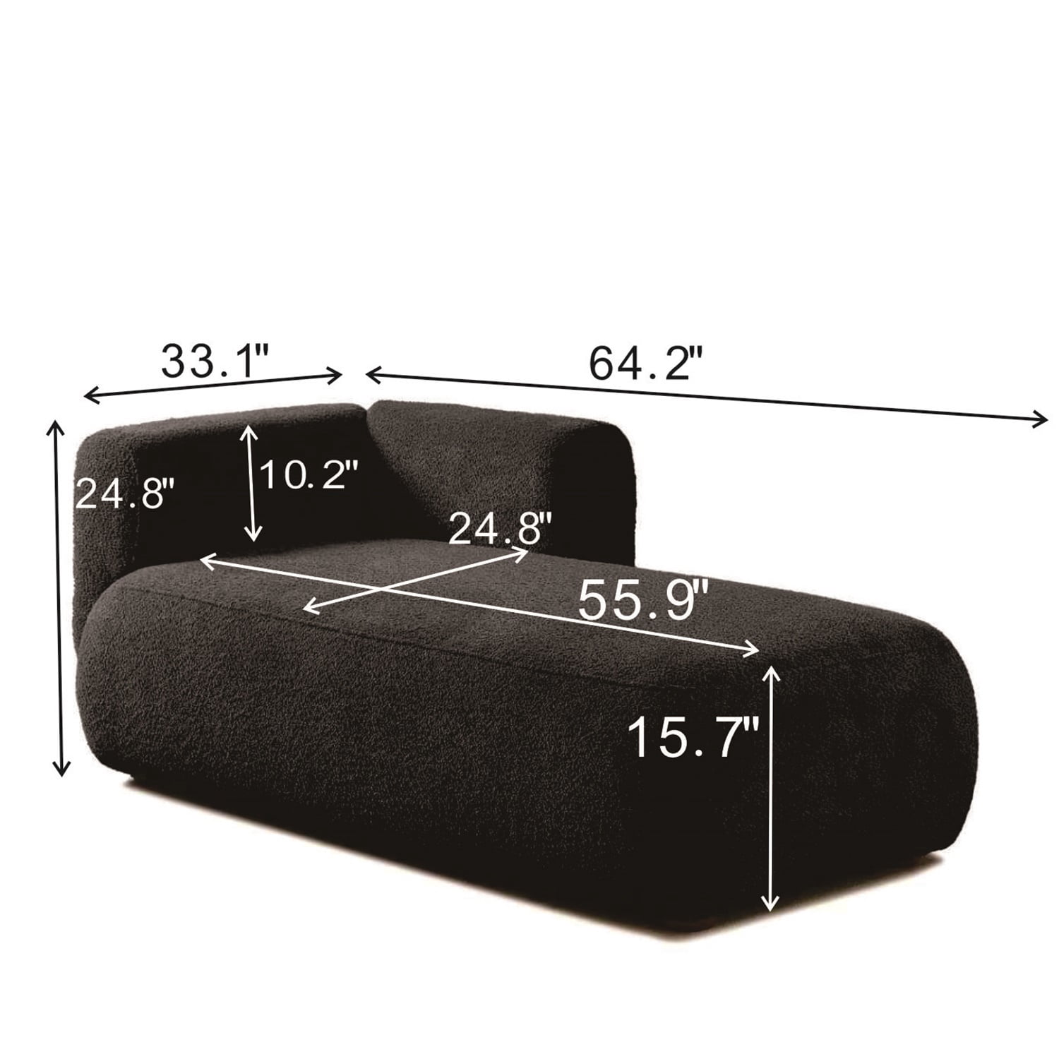 Hommoo 64" Boucle Upholstered Chaise Lounge Chair, Modern Tufted Leisure Sofa Chaise Sofa for Living Room, with Left Arm, Black