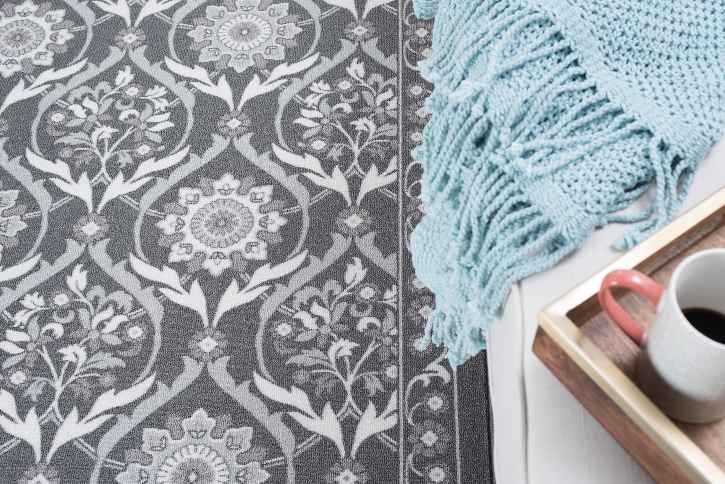 Transitional Area Rug (3-Piece Rug Set: (5' x 7', 20'' x 60'', 20'' x 32'')) Floral Charcoal, Cream Indoor Set Easy to Clean