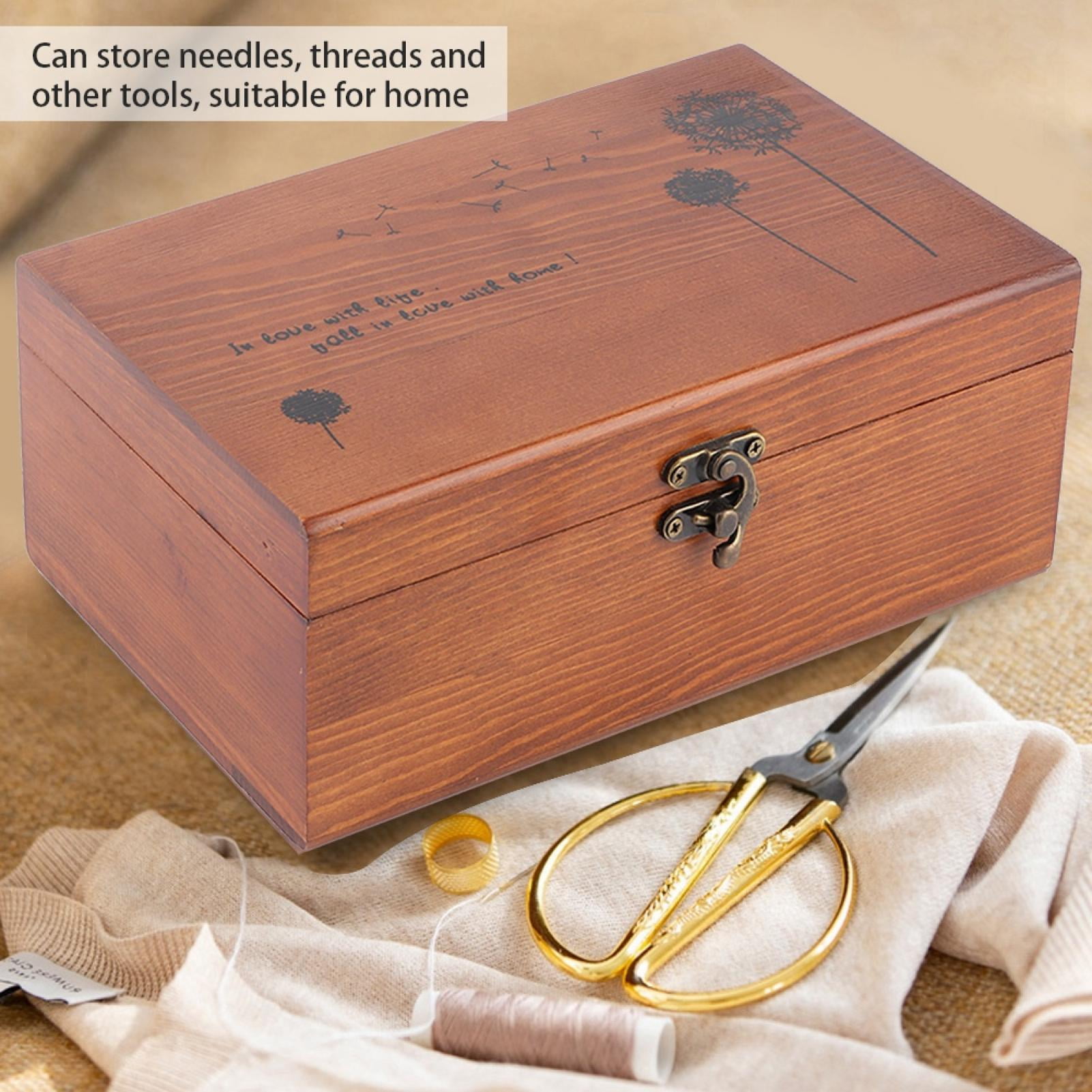 Retro Wooden Sewing Kit Storage Box Case Thimble Thread Needle Organizer Gift 