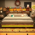 thumbnail image 6 of Gacfiew King Size Bed Frame and Storage Headboard, LED Bed Frame with USB Charging Station, Metal Platform Bed Frame King with Hidden Storage Space, No Box Spring Needed, Vintage Brown, 6 of 8
