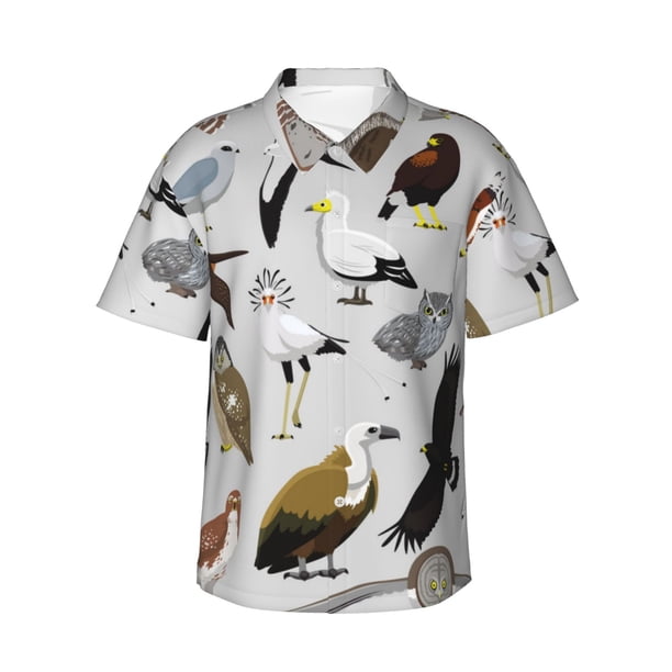 Fotbe Animal Bird Camisa Hawaiana para Hombre Unisex – Camisa Casual de Verano con Botones de Manga Corta de Algodón y Lino,X-Large