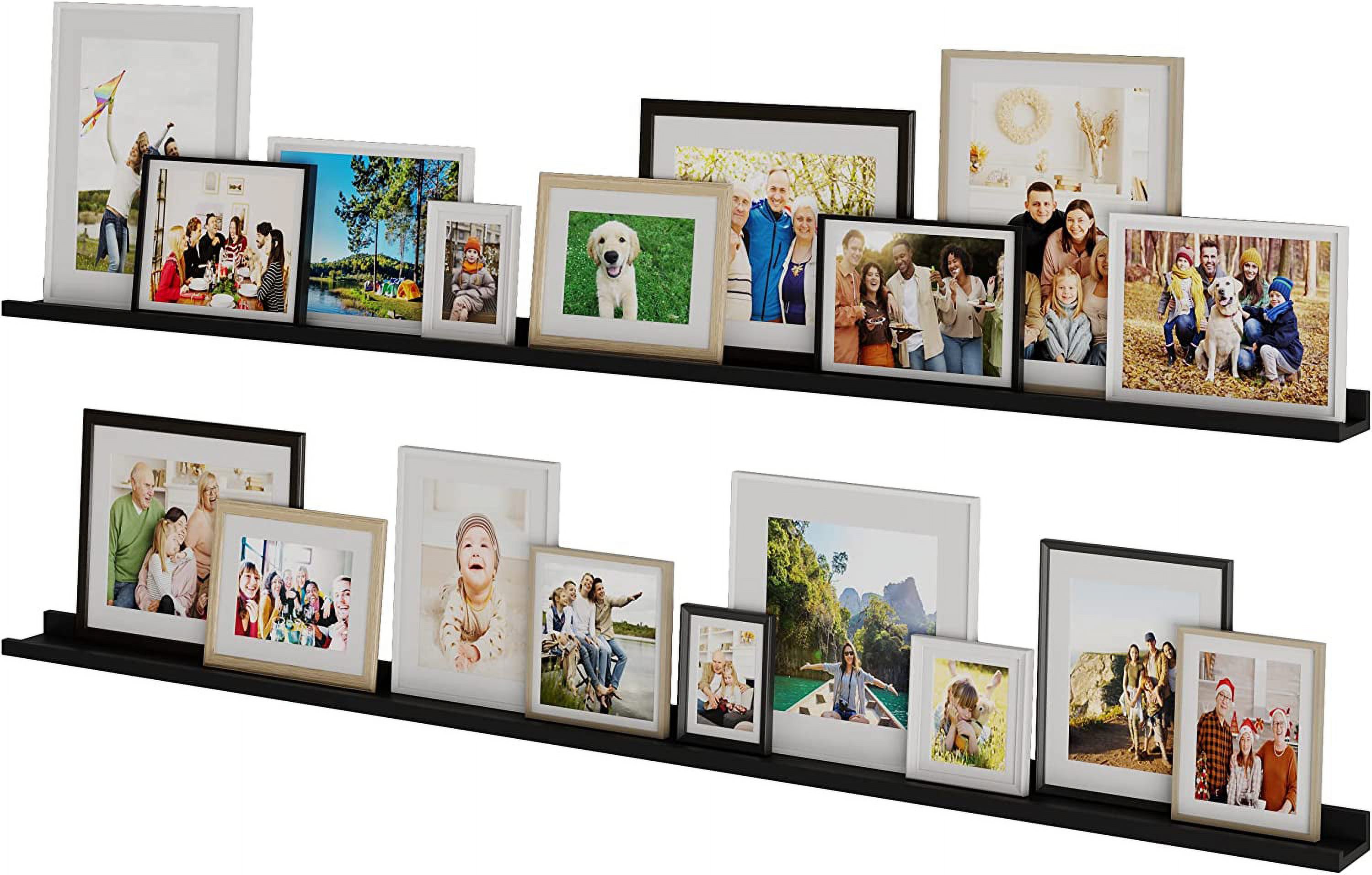 Wallniture Denver 72" Floating Shelves for Picture Frames Collage Wall Decor Picture Ledge Living Room, Vinyl Record Holder Black Set of 2