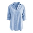 thumbnail image 7 of Qivvo Oversized Striped Button down Shirts for Women Classic Long Sleeve Collared Blouses Office Work Tops Outfit(Blue,XX-Large), 7 of 7