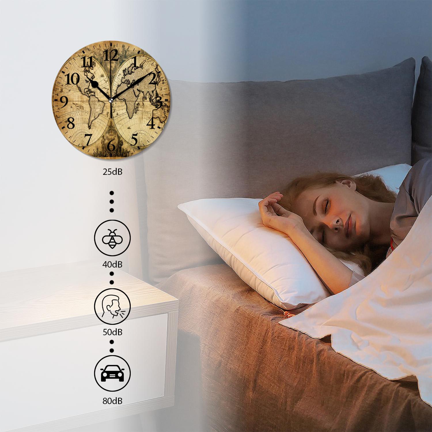 10 Inch Wall Clock Battery Operated Silent Clock Decorative for Office, Kitchen, Outdoor, Living RoomRetro World Map
