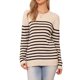 thumbnail image 1 of INSPIRAR CHIC Suéter a Rayas para Mujer con Hombros Caídos, Cuello Redondo, Manga Larga, Pulóver de Bloques de Color XS Beige Negro, 1 of 6