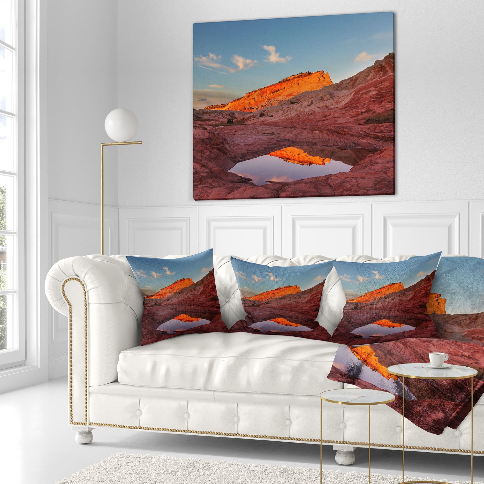 Designart Vermillion Cliffs Lake in Morning - Landscape Printed Throw Pillow - 18x18