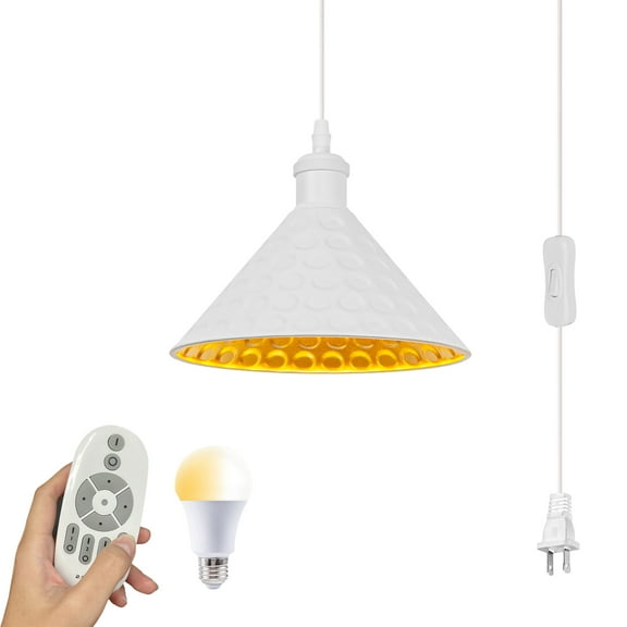 Kiven 1-Light Plug in Pendant Light,Industrial Hanging Light with 15FT Cord, Remote Control, Dimmable Ceiling Pendant Light White Finish