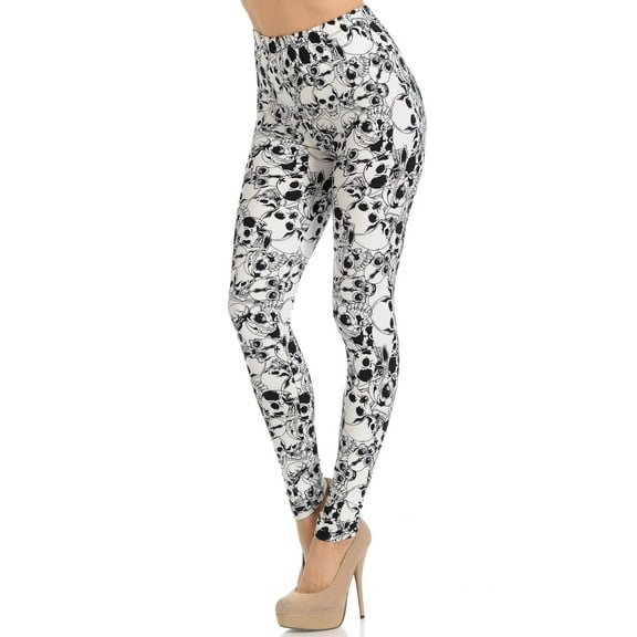 Buttery Soft White Layers of Skulls Leggings (One Size Regular,White)